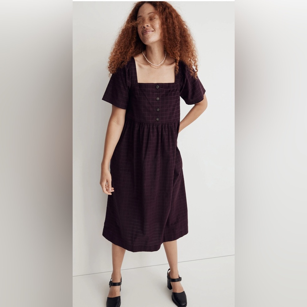 Corduroy Square neck puff sleeve dress
